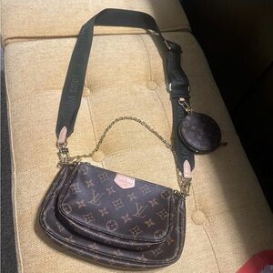 Louis Vuitton Monogram Crossbody Bag with green and pink Strap